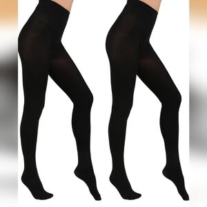 NWT - 2 Pairs Women's Solid Color Tights, BLACK LARGE-XLARGE